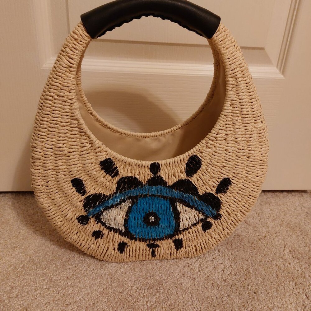 Wicker Basket Purse Handbag with evil eye design